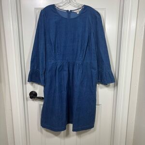 Boden Ora Corduroy Knee Length Long Sleeve Dress Women’s 14 Blue